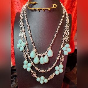 Vintage 4 Layer Turquoise Teardrop Lucite Necklace Stunning! Great Condition